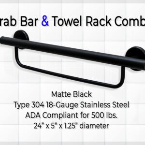 Bathroom Grab Bar Towel Rack for Bathtub Shower Kitchen/304 Stainless Steel/Matte Black/ 24" x 5"