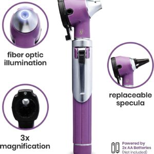 Zyrev ZetaLife Otoscope Set with 50 Extra Disposable Specula Tips, Purple