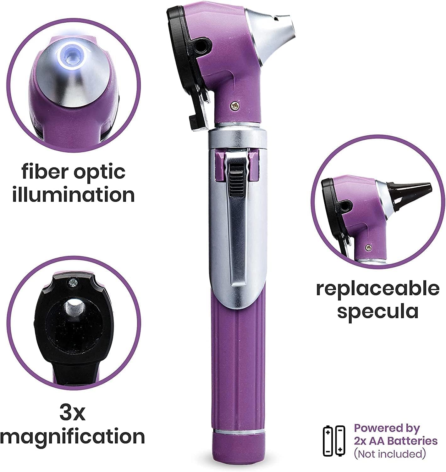 Zyrev ZetaLife Otoscope Set with 50 Extra Disposable Specula Tips, Purple