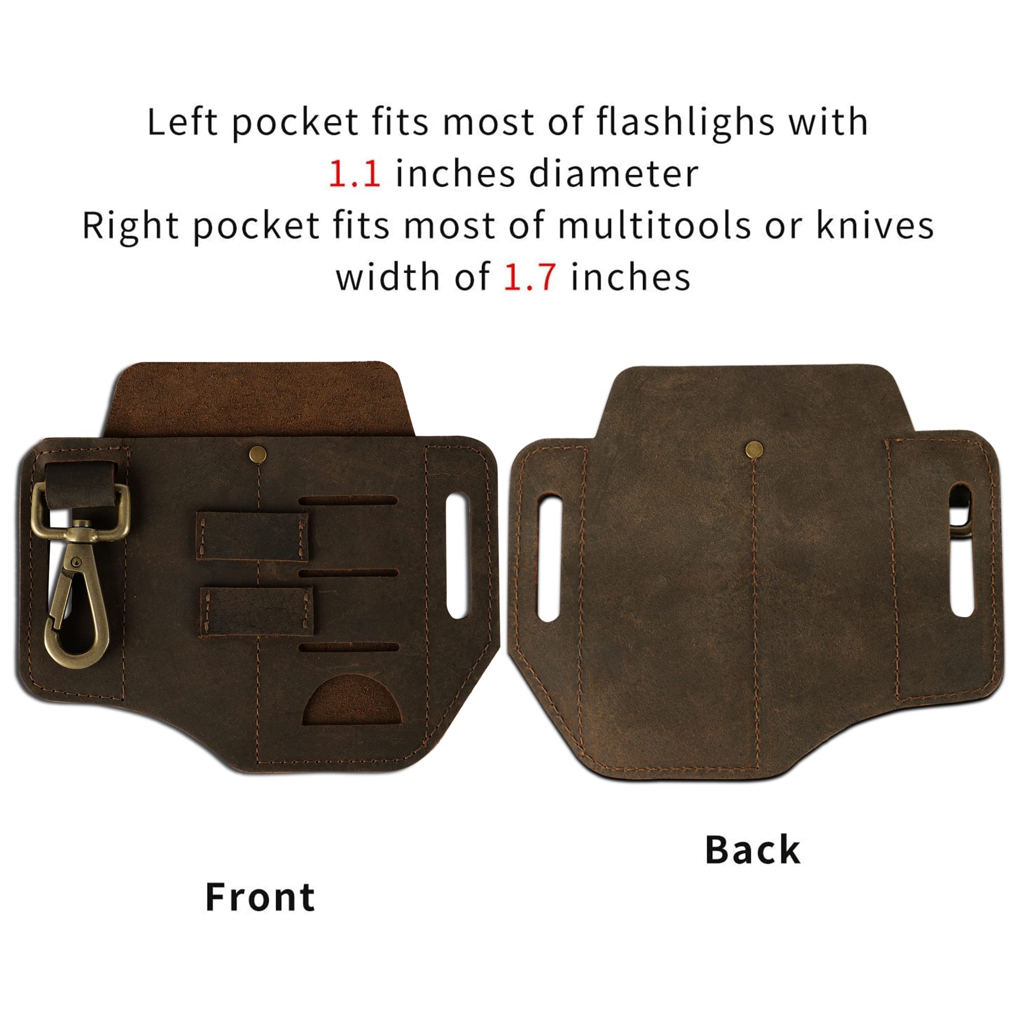 Leather EDC Multi-Tool Holder - Belt Pouch for Tools, Torch, Pen, Key Ring, Robust & Fashionable, Suitable for Professional & Everyday Carry, Perfect Present for Him