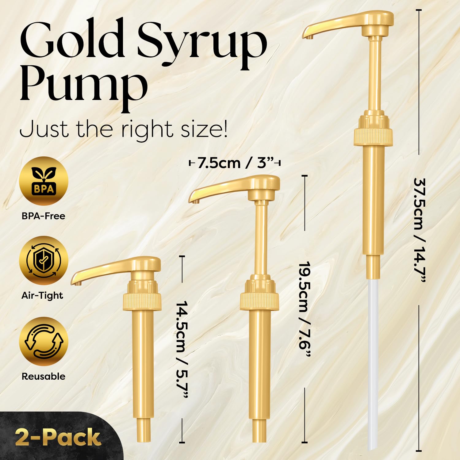 2 Pack Fresh Finest Coffee Syrup Pump Dispenser,Syrup Pump is Compatible with Torani, Davinci, Jordans Skinny Syrups, Fits 25.4 Oz/750 ML Bottles, for Coffee Syrups, Teas, Snow Cones, Smoothies