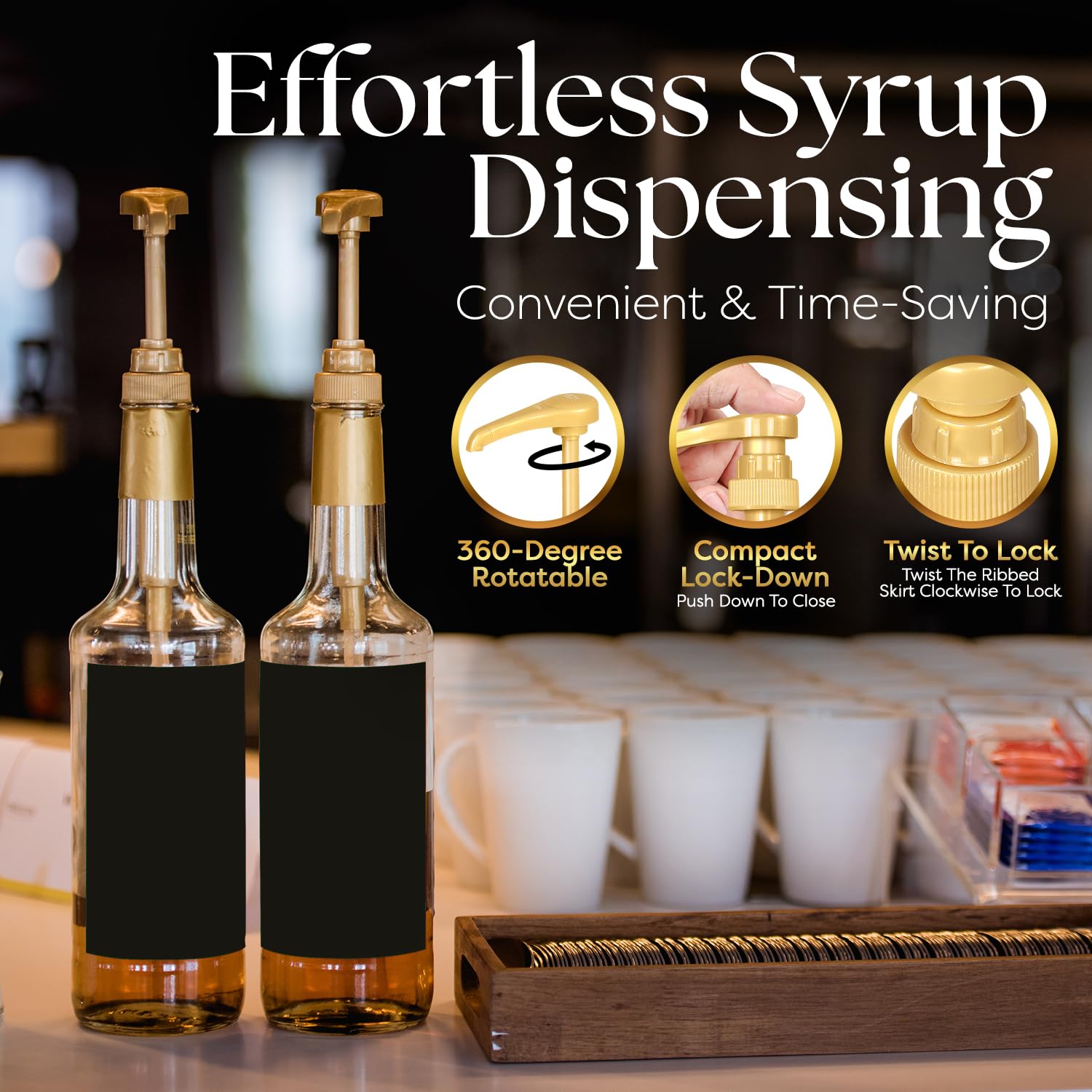 2 Pack Fresh Finest Coffee Syrup Pump Dispenser,Syrup Pump is Compatible with Torani, Davinci, Jordans Skinny Syrups, Fits 25.4 Oz/750 ML Bottles, for Coffee Syrups, Teas, Snow Cones, Smoothies