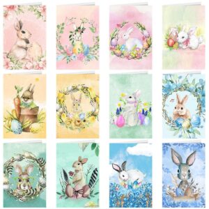 binbe 12 pcs easter cards,12 designs assorted easter greeting cards with envelopes for all occasions, birthday, sympathy, thanks cards (easter)