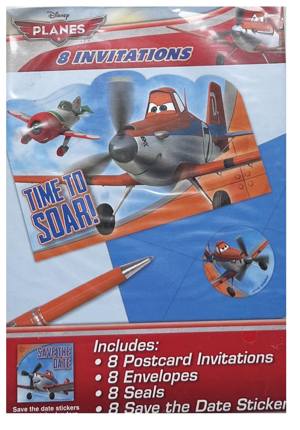 Unique Disney Planes Birthday Party Supplies Bundle Pack includes 16 Postcard Invitations, 16 Envelopes, 16 Seals, 16 Save the Date Stickers