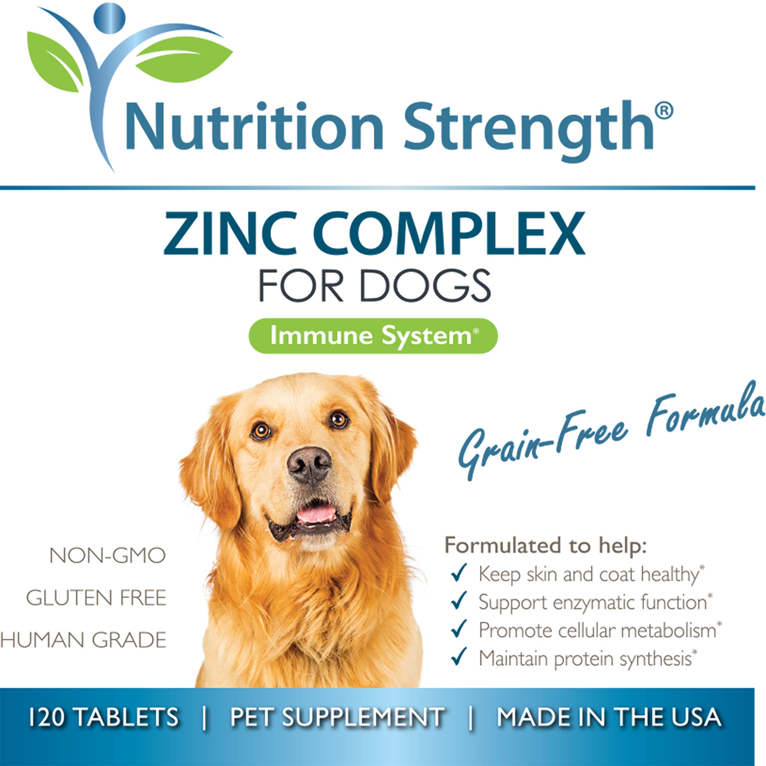 Nutrition Strength Zinc for Dogs to Support Healthy Skin & Coat, Promote Normal Growth, Balanced Immune Function & Cellular Metabolism, with Biotin, Folate, Selenium & Vitamin E, 120 Chewable Tablets