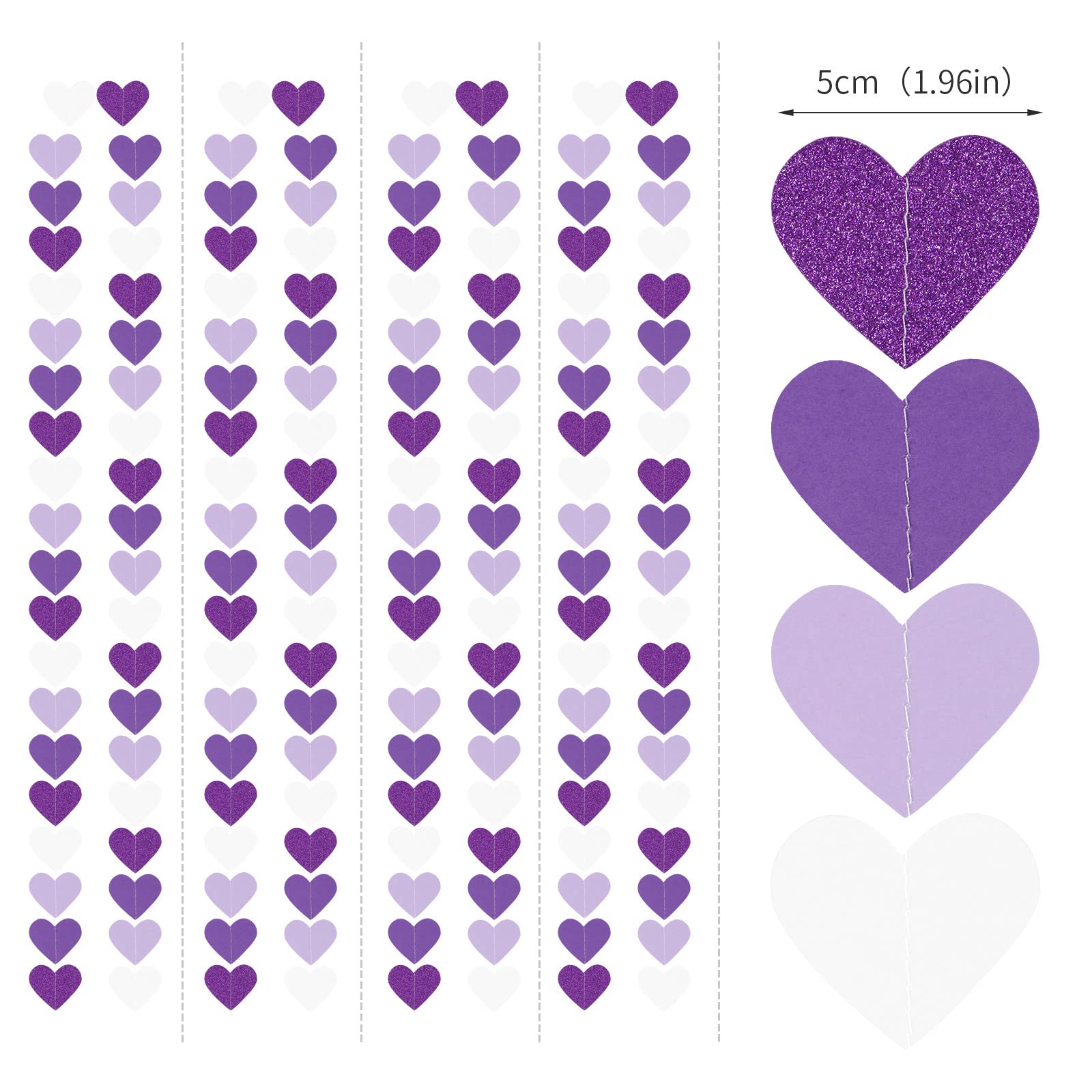 Purple Party Decoration Valentines-Day Heart-Garland - 52Ft Purple Lavender White Streamers Birthday Banner Baby Bridal Shower Wedding Engagement Bachelorette Graduation Decorations Lasting Surprise