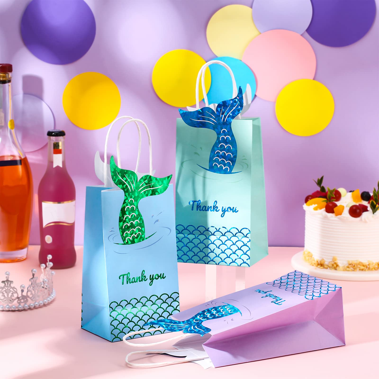 Sabary 18 Pcs Mermaid Party Favor Bags Mermaid Gift Goodie Bags Mermaid Treat Bags Paper Candy Bags with Handles for Girls Mermaid Birthday Baby Shower Little Decorations