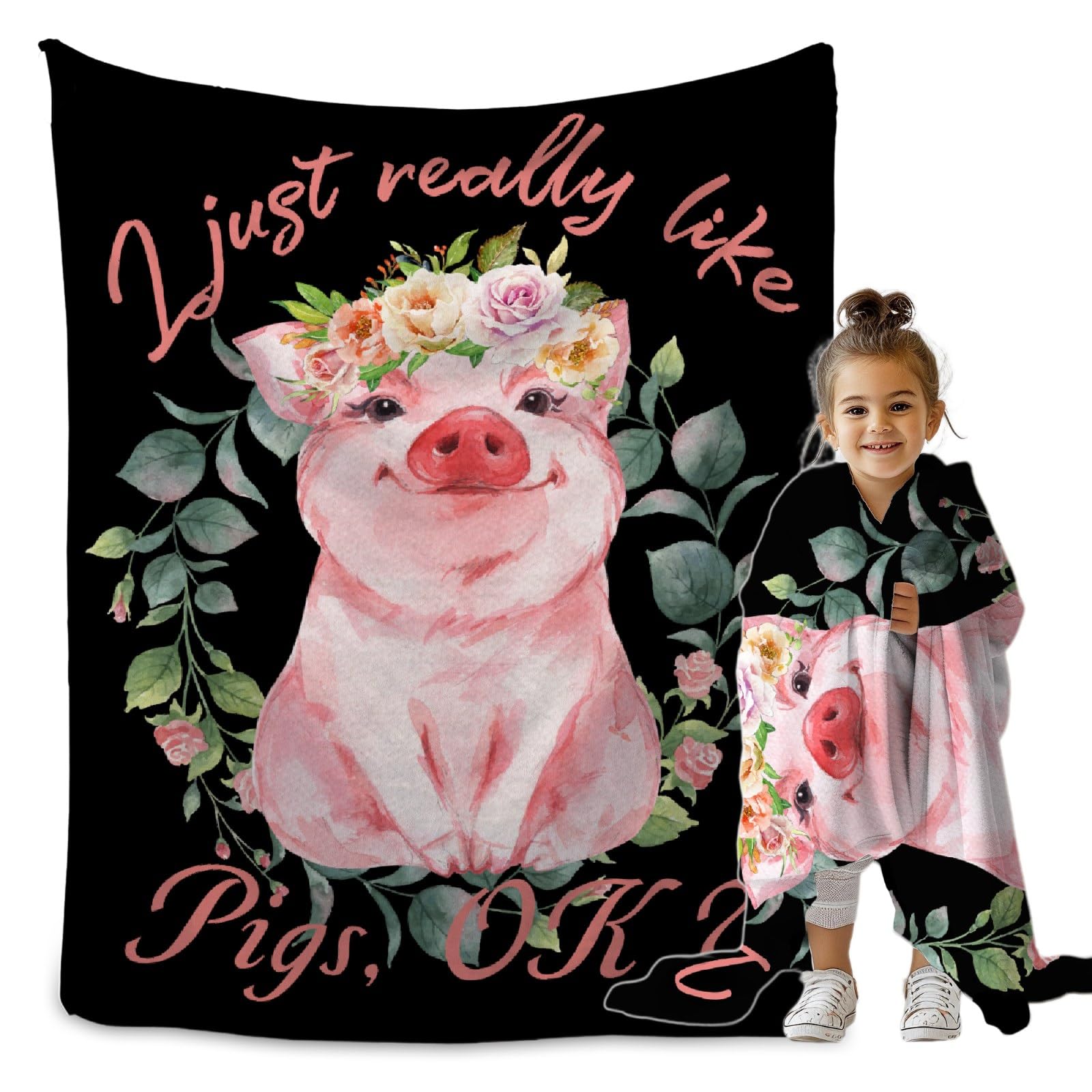 Pig Blanket, I Just Really Like Pigs Blanket, Gift for Pigs Lovers Girl Boy Women, Cozy Soft Plush Lightweight Animal Lover Throw for Sofa,Bed and Living Room for Gift 50x60 Inch for Teens