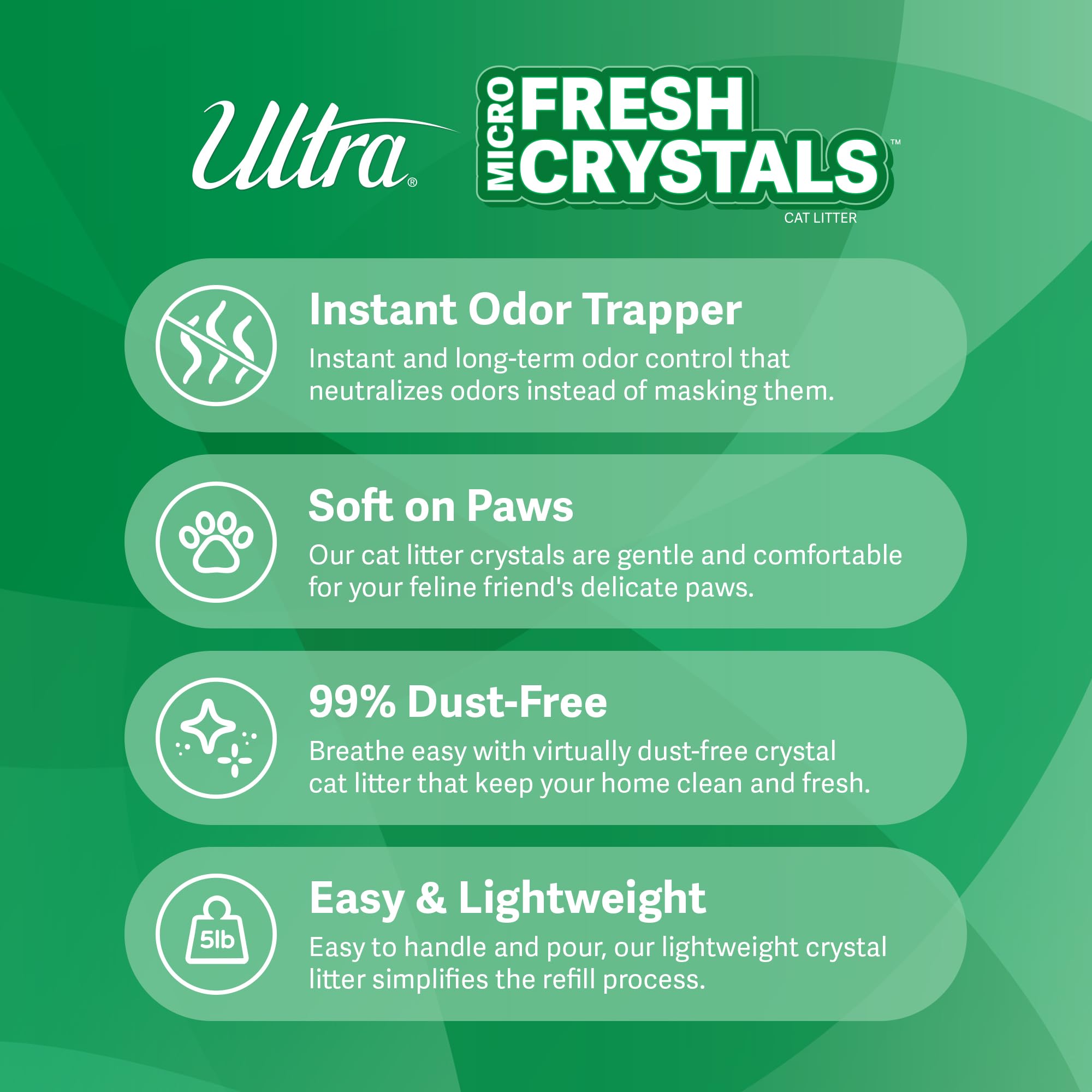 Ultra Fresh Scented Micro Crystals Premium Cat Litter - 99.9% Dust Free, Soft on Paws - 5 Lbs.