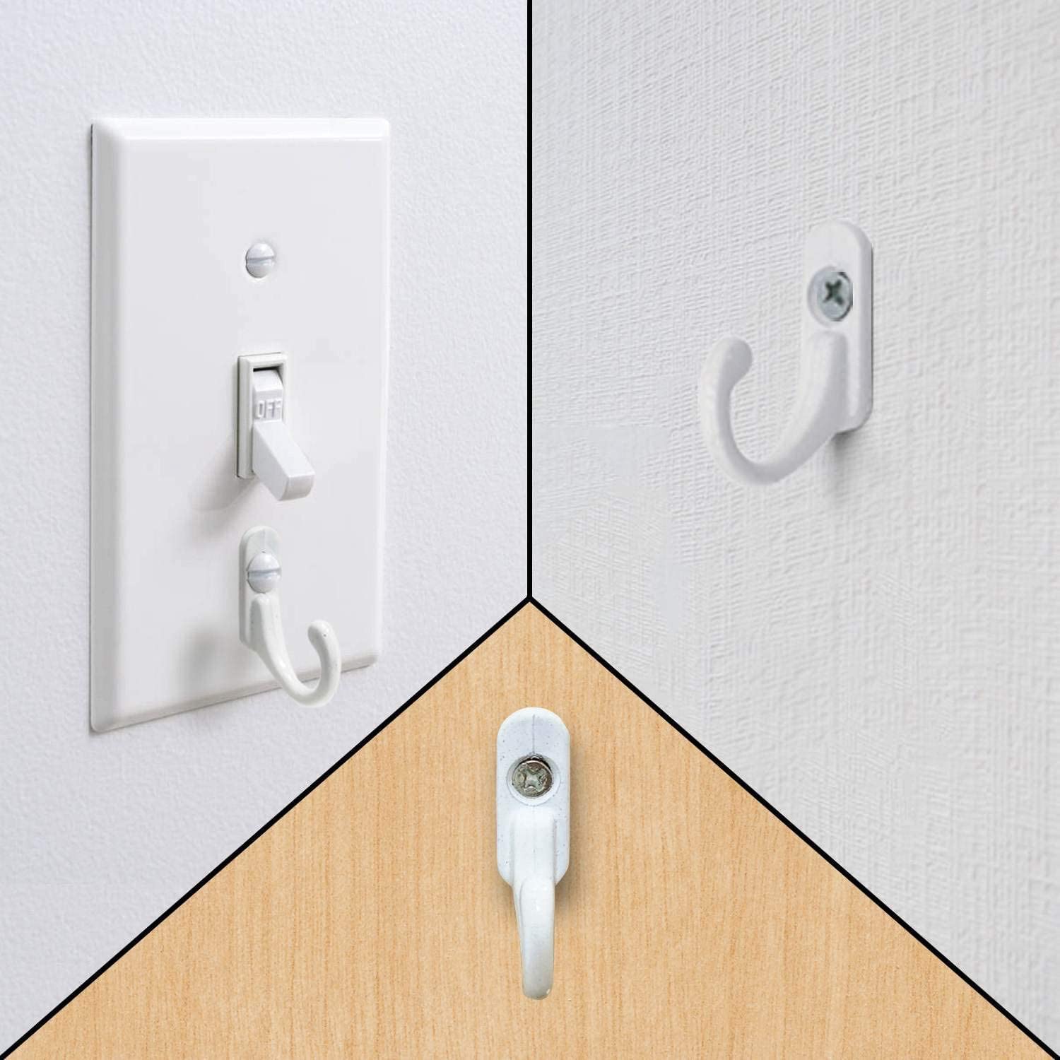 Chanvoo Light Switch Plate Hooks, 3 Pack Tiny Wall Mounted Hooks for Hanging Coat, Scarf, Bag, Towel, Key, Hat, Robe with Screws (White)