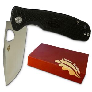 honey badger tanto pocket knife for men and women - folding pocket knife with clip, outdoor camping knife, lightweight pocket knife, edc knife, and reliable folding knife - medium black