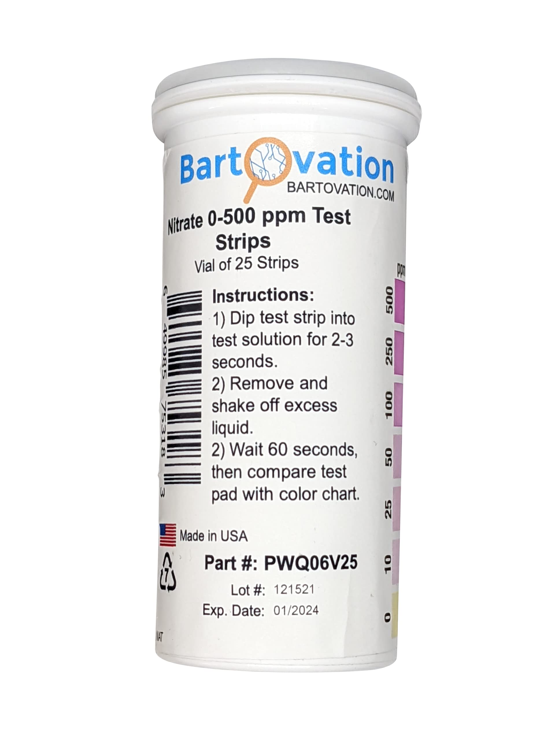 Nitrate 0-500 ppm Test Strip [Vial of 25 Strips]