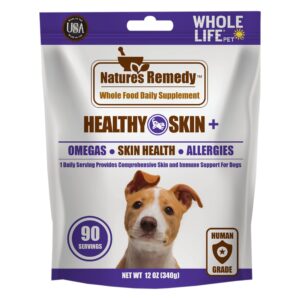 whole life pet healthy skin daily supplement for dogs – omegas, probiotics, prebiotics, antioxidants. skin, anti-itch, allergies. mixes in food or with water for hydrating snack