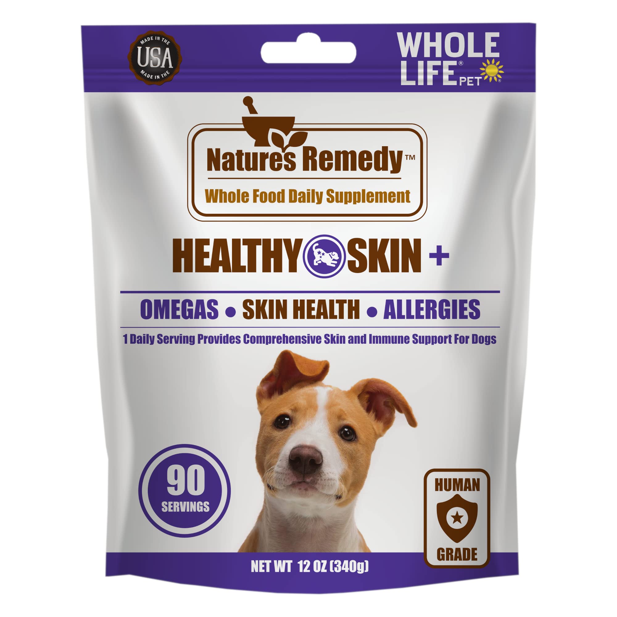 Whole Life Pet Healthy Skin Daily Supplement for Dogs – Omegas, Probiotics, Prebiotics, Antioxidants. Skin, Anti-Itch, Allergies. Mixes in Food or with Water for Hydrating Snack