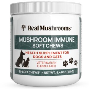 mushroom immune support pet chews (60ct) treats for dogs – immune booster supplements for pets with ashwagandha, astragalus, blueberry, olive leaf, acerola &gut health for dogs and cats