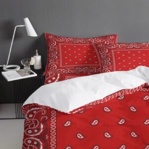 MAIJIEDUO Bandana Red Damascus Rug Style Duvet Cover Set, Queen Girly Bedding Sets, Coverlet Set Decorative Quilted 3 Piece, Ultra-Soft Comforter Cover with 2 Pillowcases All Season(90*90inch)