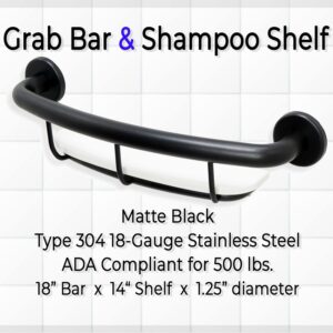 Shelf Grab Bar for Bathroom Shower Tub Kitchen Safety/304 Stainless Steel/Matte Black/ 18" x 5.5"