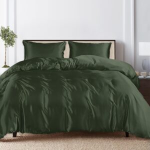 Linenwalas Tencel Lyocell Duvet Cover Set with Deep Pocket Fitted Sheet, Viscose Made from Eucalyptus Soft, Lightweight and Breathable Complete Bedding Set (Avocado Green, Full)