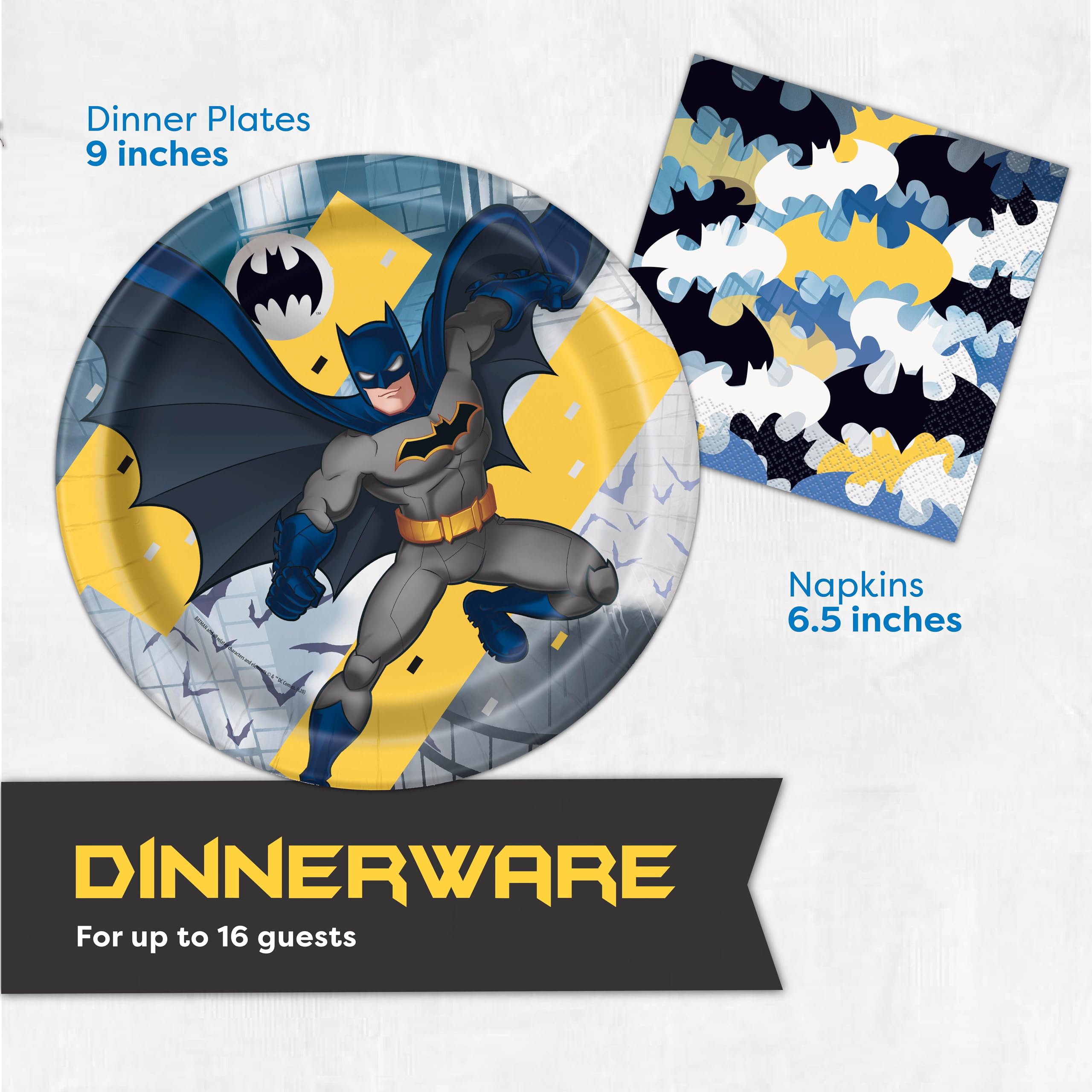 Batman Birthday Party Supplies | Batman Party Supplies | Batman Birthday Decorations | Batman Party Decorations | With Banner, Table Cover, Masks, Plates, Napkins, Button | For Boys or Girls | Serves