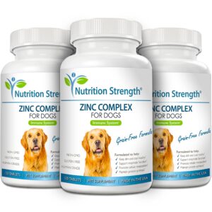 Nutrition Strength Zinc for Dogs to Support Healthy Skin & Coat, Promote Normal Growth, Balanced Immune Function & Cellular Metabolism, with Biotin, Folate, Selenium & Vitamin E, 120 Chewable Tablets