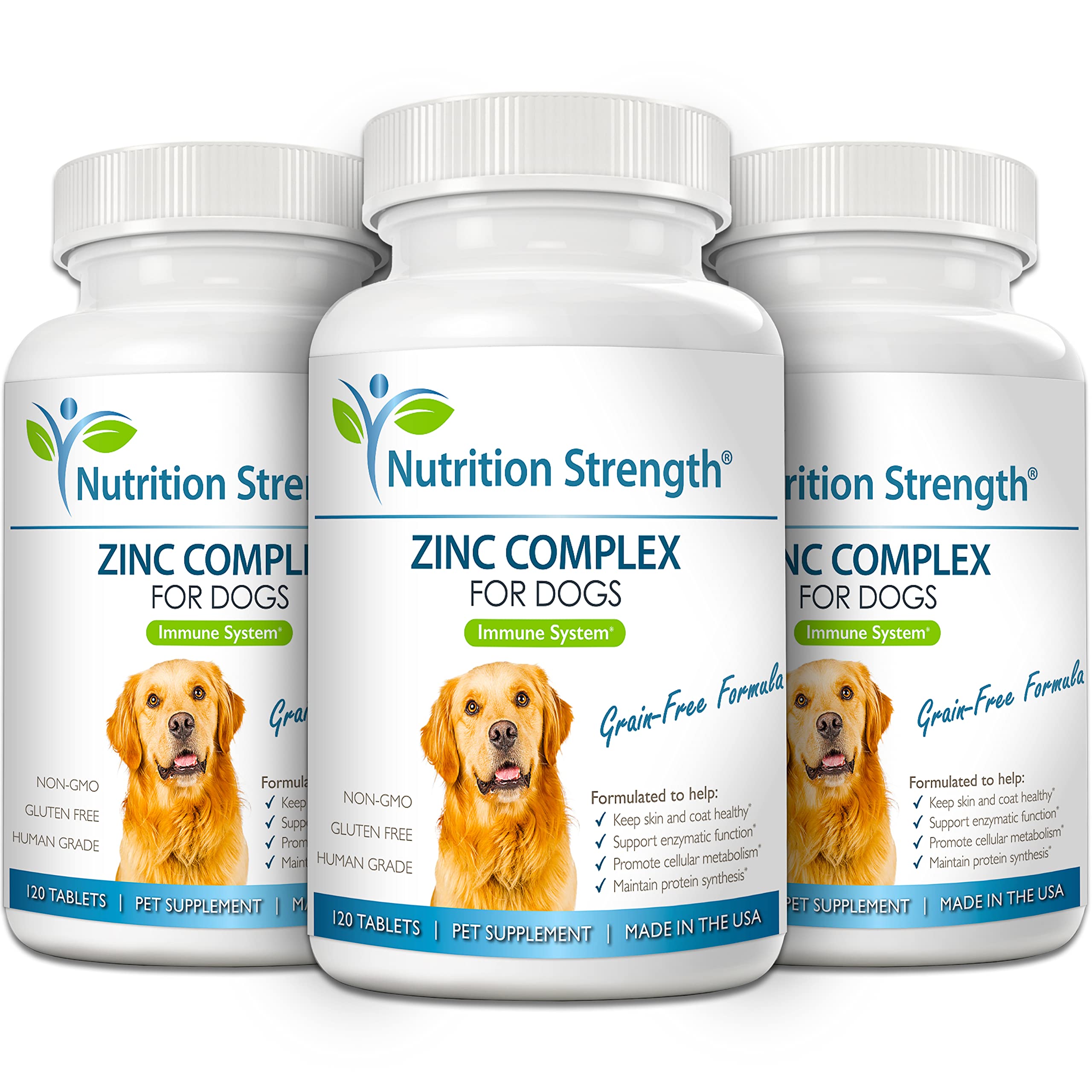 Nutrition Strength Zinc for Dogs to Support Healthy Skin & Coat, Promote Normal Growth, Balanced Immune Function & Cellular Metabolism, with Biotin, Folate, Selenium & Vitamin E, 120 Chewable Tablets