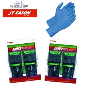 JT Eaton Jawz Mouse Traps Latex Free Glove Bundle for use with Solid or Liquid Baits - J&L Supply