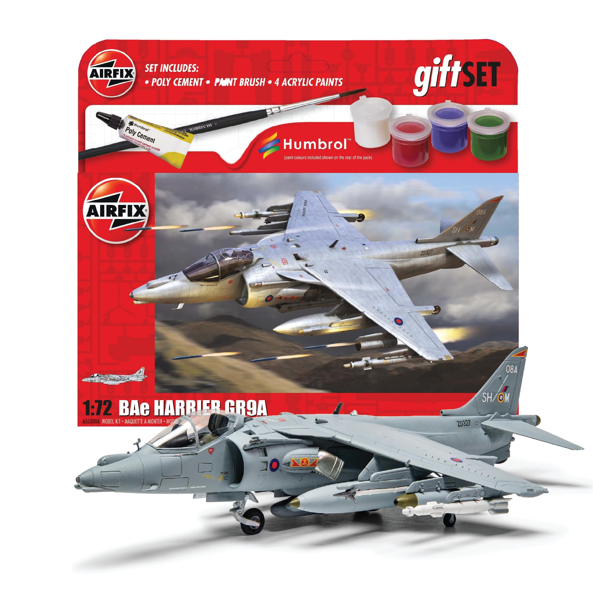 Airfix Model Airplane Kit Gift Set - A55300A BAE Harrier GR.9A, Plastic Plane Model Kits for Adults & Kids 14+, Skill Level 2, 1:72 Scale WW2 Military Aircraft Models - Real Aeroplane Models