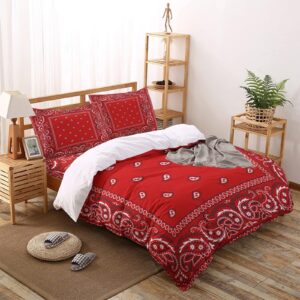 MAIJIEDUO Bandana Red Damascus Rug Style Duvet Cover Set, Queen Girly Bedding Sets, Coverlet Set Decorative Quilted 3 Piece, Ultra-Soft Comforter Cover with 2 Pillowcases All Season(90*90inch)