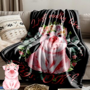 Pig Blanket, I Just Really Like Pigs Blanket, Gift for Pigs Lovers Girl Boy Women, Cozy Soft Plush Lightweight Animal Lover Throw for Sofa,Bed and Living Room for Gift 50x60 Inch for Teens