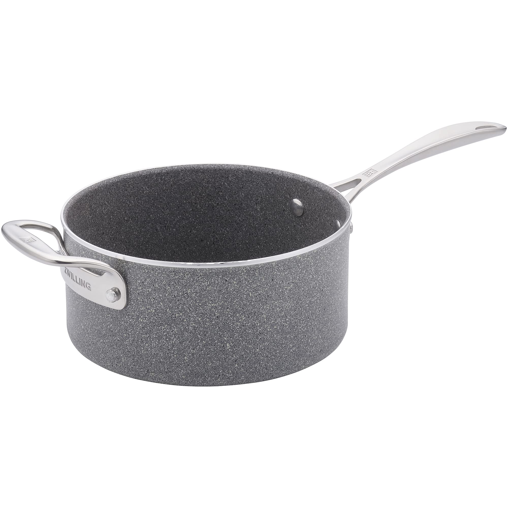 ZWILLING Vitale 4-qt Nonstick Saucepan with Handle helper and Lid, Aluminum, Scratch Resistant, Made in Italy, Gray