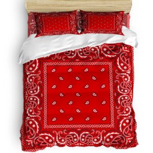 maijieduo bandana red damascus rug style duvet cover set, queen girly bedding sets, coverlet set decorative quilted 3 piece, ultra-soft comforter cover with 2 pillowcases all season(90*90inch)