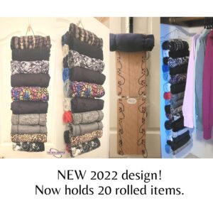 The Roll Keeper - Closet Storage and Organization - Hanging Closet System - NEW 2022 Design - Closet Space Saver for T-shirts & Leggings – Holds 20 - Black Elastic