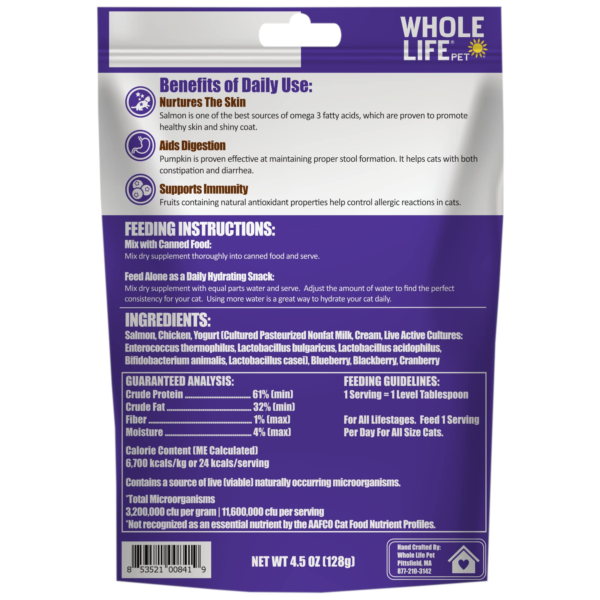 Whole Life Pet Healthy Skin and Coat Cat Supplements for Dry Skin, Allergy & Stomach Relief, Cat Immune & Digestive Support - Probiotics & Omega 3 for Cats, Cat Food Add Ins - 30-Day Supply