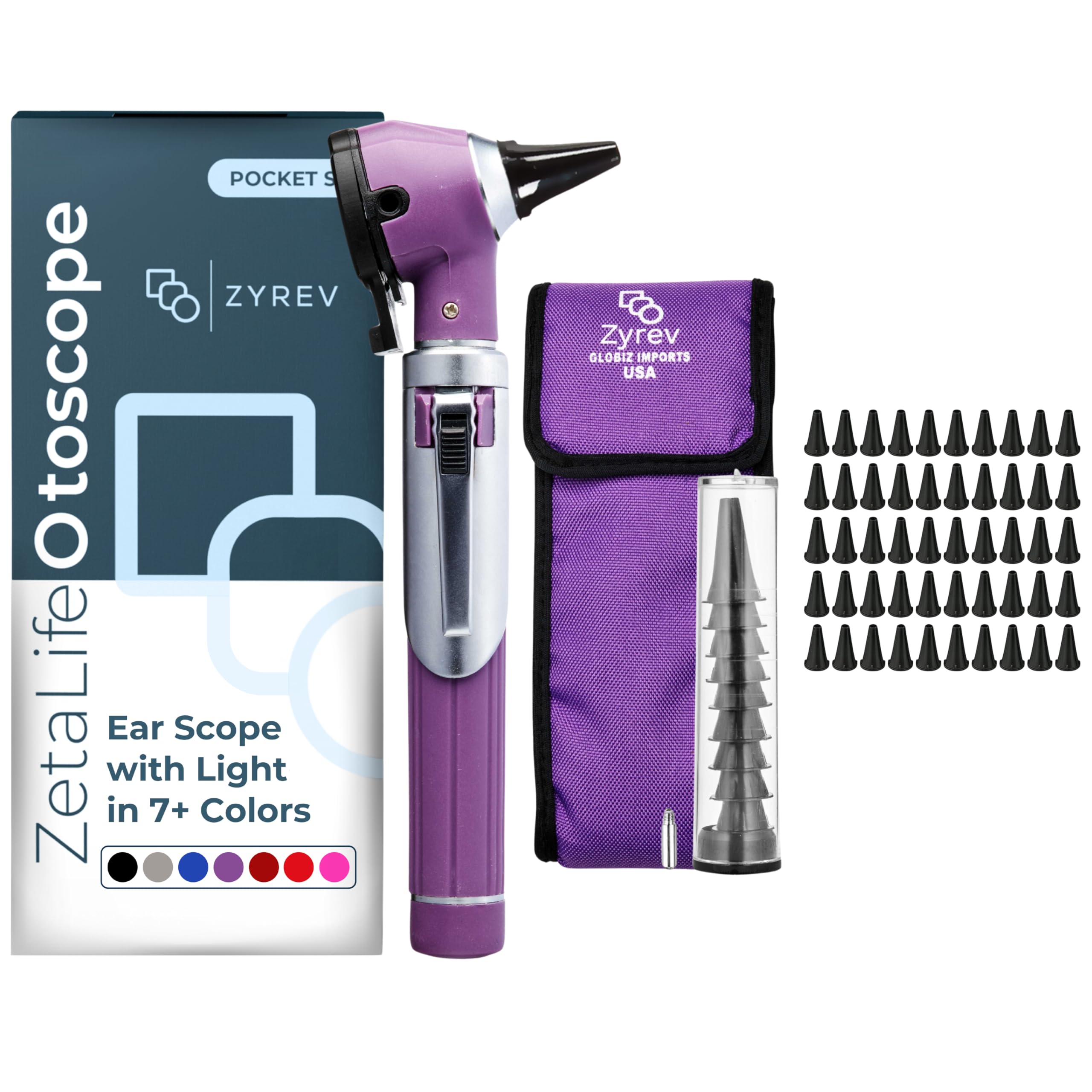 Zyrev ZetaLife Otoscope Set with 50 Extra Disposable Specula Tips, Purple