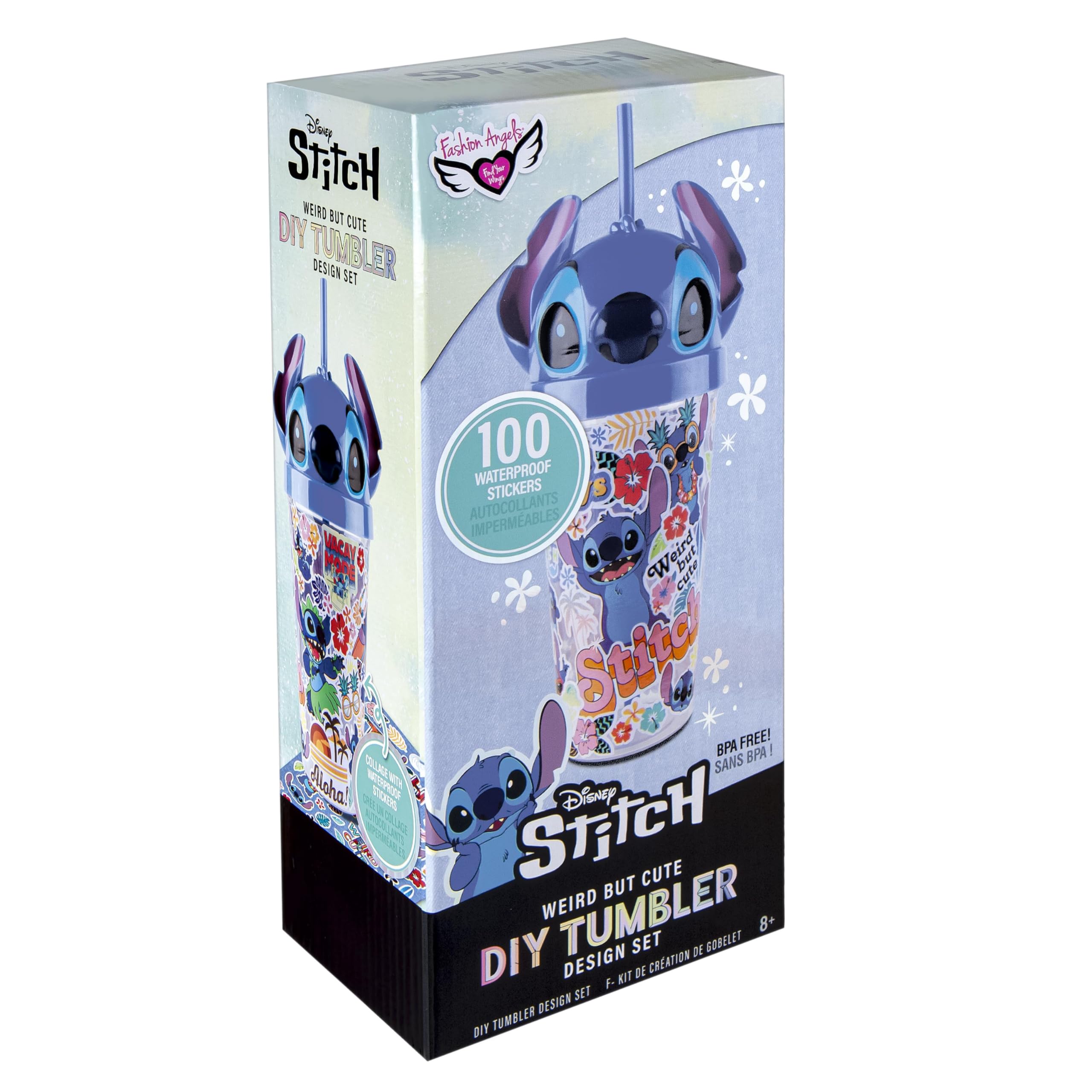 Fashion Angels Disney Stitch Tumbler Design Kit - Includes 16 oz Experiment 626 Tumbler and 100 Waterproof Lilo and Stitch Stickers - Ages 8 And Up