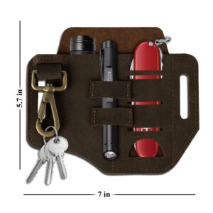 Leather EDC Multi-Tool Holder - Belt Pouch for Tools, Torch, Pen, Key Ring, Robust & Fashionable, Suitable for Professional & Everyday Carry, Perfect Present for Him