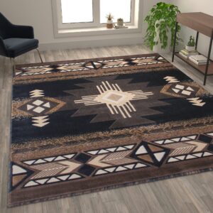 Flash Furniture Mohave Traditional Southwestern Style Area Rug - Rustic Brown Accent Rug - 8' x 10' - Olefin Fibers with Jute Backing