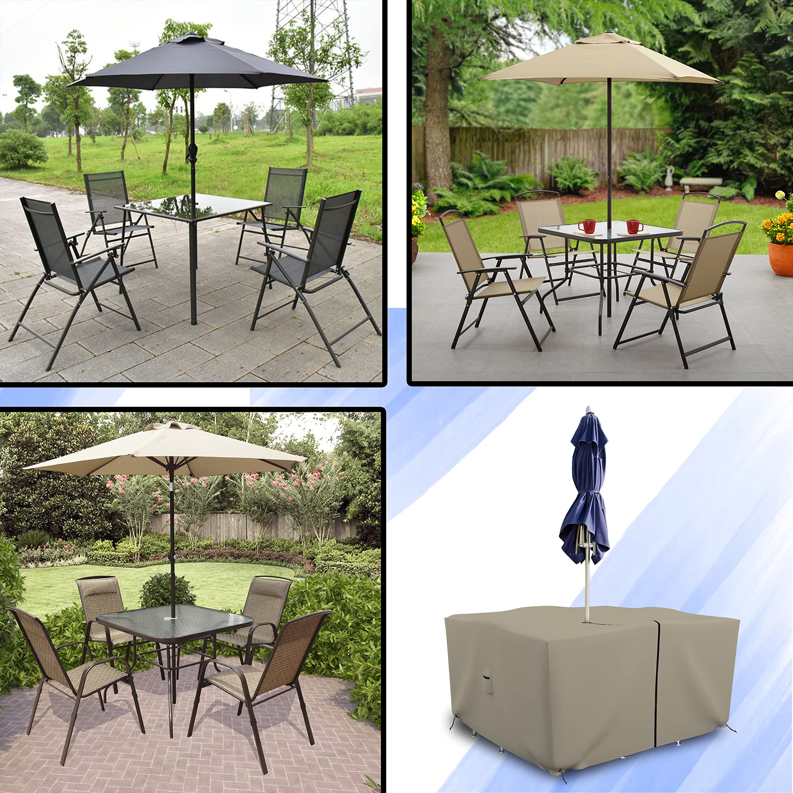 Covers & all Square Table & Chair Set Cover with Umbrella Hole, 12 Oz Waterproof UV & Weather Resistant, Patio Lawn Garden Backyard Furniture with Air Vents & Drawstrings (65"L X 65"W X 30"H, Beige)