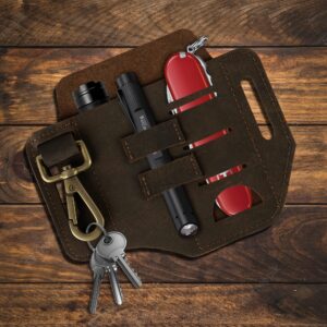 Leather EDC Multi-Tool Holder - Belt Pouch for Tools, Torch, Pen, Key Ring, Robust & Fashionable, Suitable for Professional & Everyday Carry, Perfect Present for Him