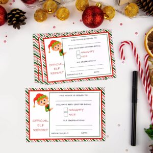 Gift Boutique 50 Elf Report Cards 4" x 6" Official Elves Report Notice Naughty or Nice Behavior Xmas Note Card Letter to Santa North Pole for Holiday Students & Kids Activities Stationery Set