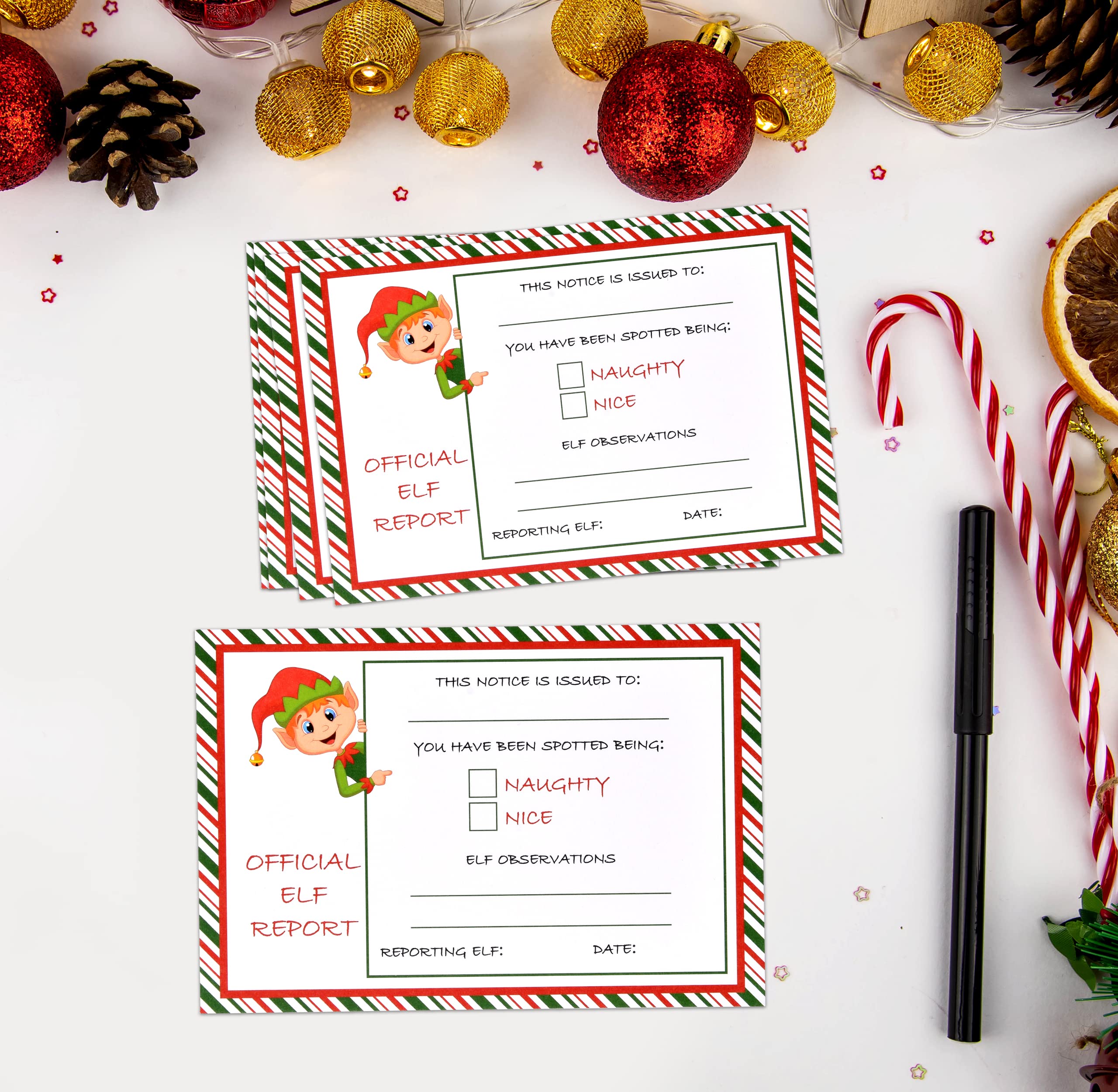 Gift Boutique 50 Elf Report Cards 4" x 6" Official Elves Report Notice Naughty or Nice Behavior Xmas Note Card Letter to Santa North Pole for Holiday Students & Kids Activities Stationery Set