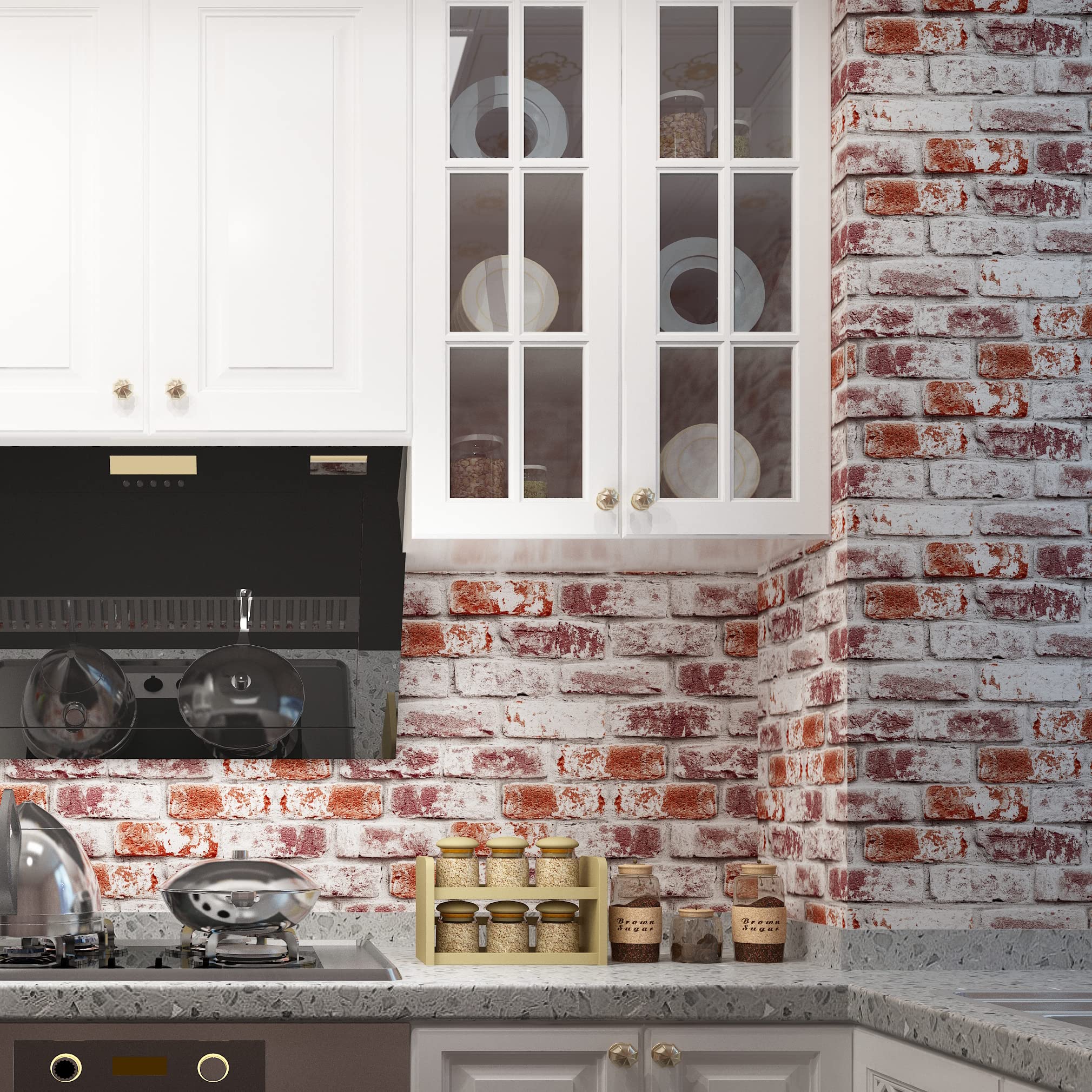 Brick Wallpaper Red Brick Peel and Stick Wallpaper Self-Adhesive Wallpaper Brick Contact Paper 17.7” × 118” Removable Wallpaper 3D Brick Paper for Backsplash Countertop Wall Realistic Brick Textured