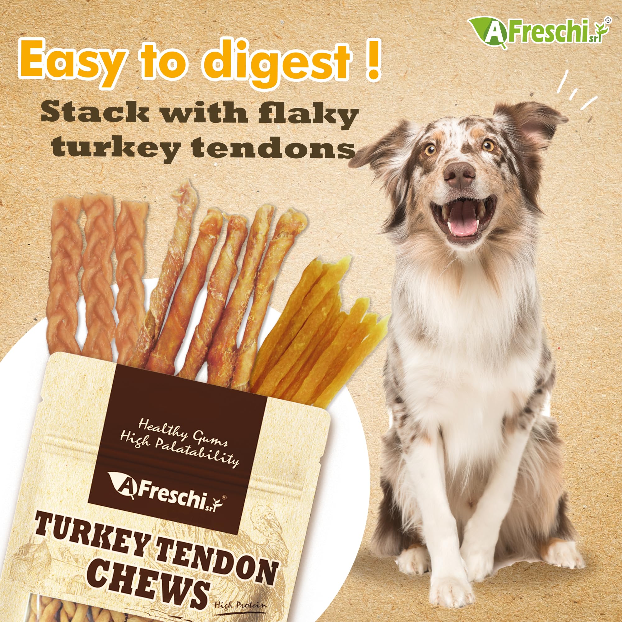 Afreschi Turkey Tendon for Dogs, Dog Treats for Classic Series, All Natural Human Grade Dog Treat, Suitable for Training chew, Ingredient Sourced from USA, Rawhide Alternative, Flake