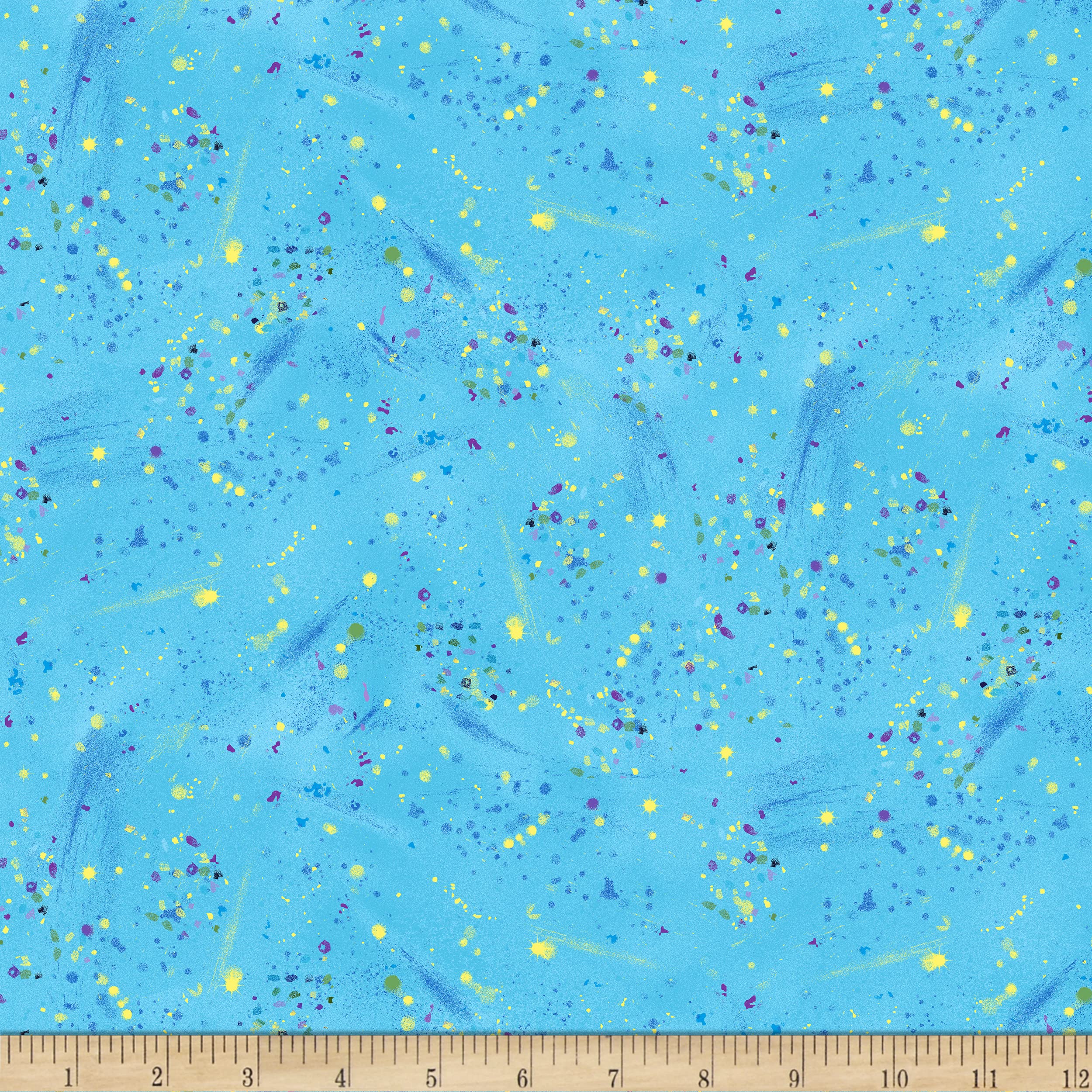 Timeless Treasures Metallic Utopia Paint Splatter Turquoise, Fabric by The Yard