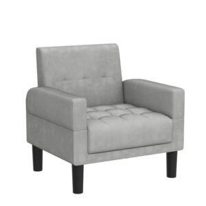 TYBOATLE Mid-Century Modern Fabric Accent Living Room Arm Chairs Set of 2, Upholstered Tufted Bedroom Office Single Armchair, Reading Lounging Side Lounge Chair Living Room Furniture (Light Grey)