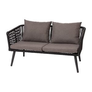 Flash Furniture Kierra 4 Piece Indoor/Outdoor Seating Set - Black Woven Back & Seat - Gray Zippered Removable Cushions - Aluminum Frames - Black Metal Plank Top Table