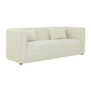 tov furniture callie 29.1" h modern velvet upholstered/wood sofa in cream