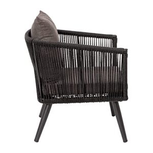 Flash Furniture Kierra 4 Piece Indoor/Outdoor Seating Set - Black Woven Back & Seat - Gray Zippered Removable Cushions - Aluminum Frames - Black Metal Plank Top Table