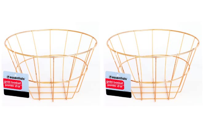 LSM Set of 2 Essentials Round Gold Iron Baskets, 7.875x4.75 in. Bundle with Oggetto