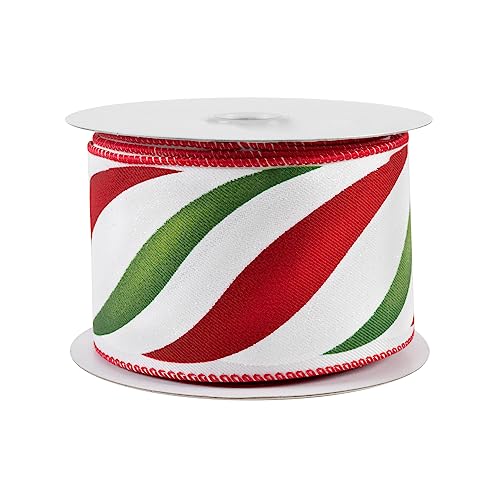 Candy Cane Swirl Christmas Ribbon - 2 1/2" x 10 Yards, Red, Green & White, Wired Edge, Wreath, Gift Wrap, Garland, Swag, Garland, Bows, Boxing Day